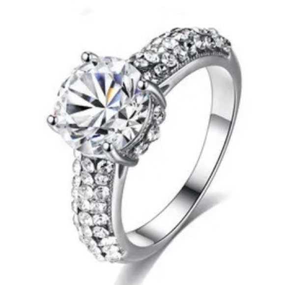 White Topaz w/ Signity Stones Platinum Electroplated 925 Silver Three Piece Set - Picture 4 of 4